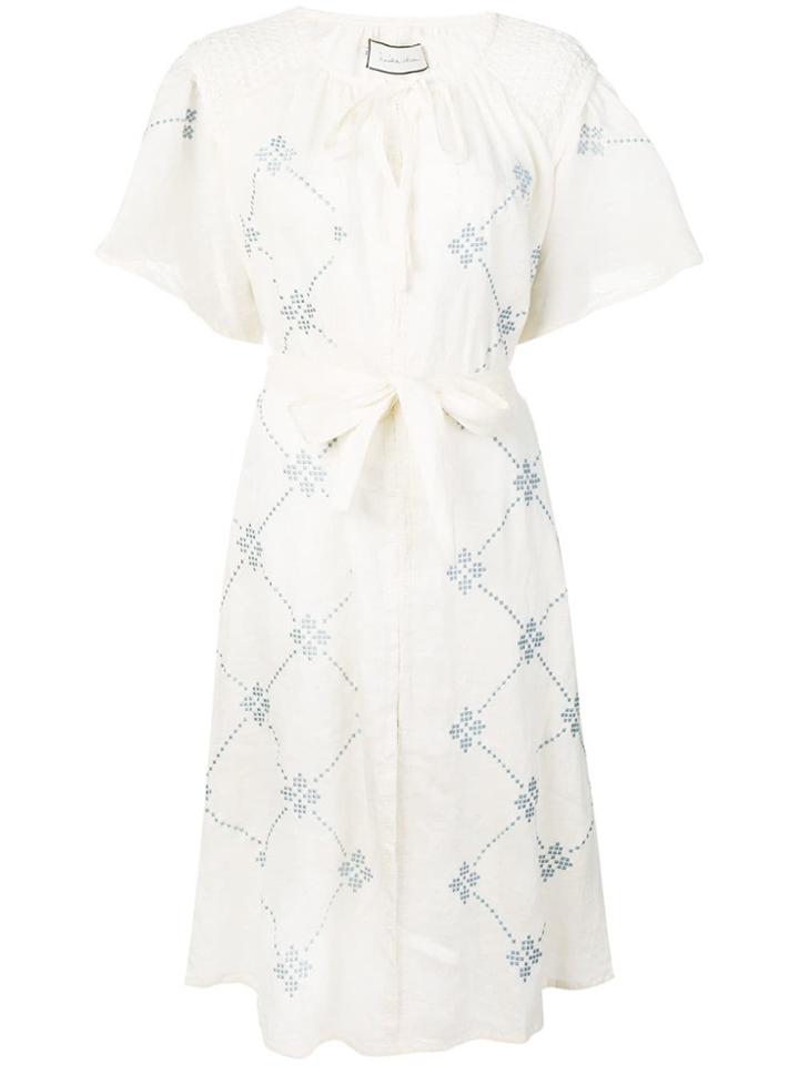 Innika Choo Embroidered Midi Smock Dress - Neutrals