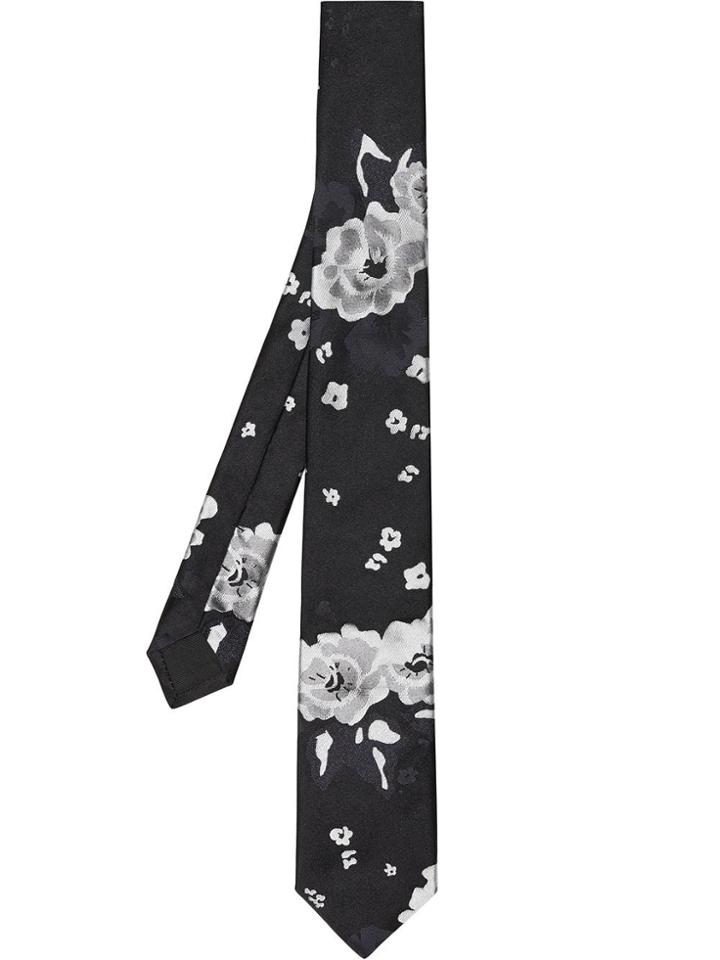 Burberry Slim Cut Floral Silk Tie - Black