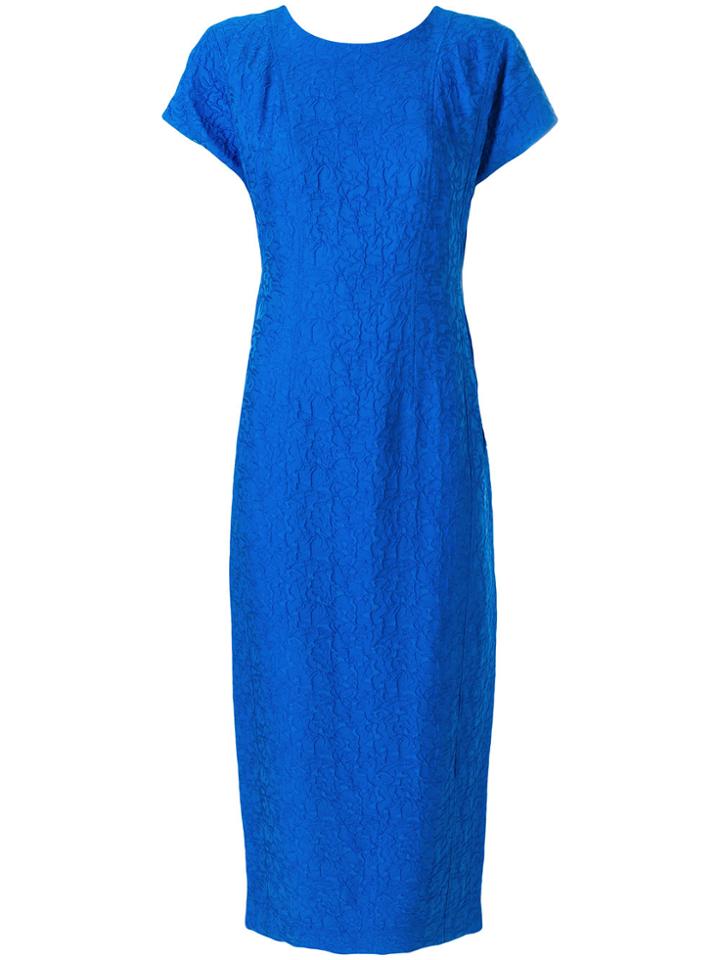 Dvf Diane Von Furstenberg Textured Embroidered Midi Dress - Blue