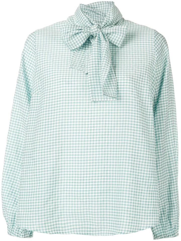 Essentiel Antwerp Santana Gingham Pussy Bow Blouse - Green