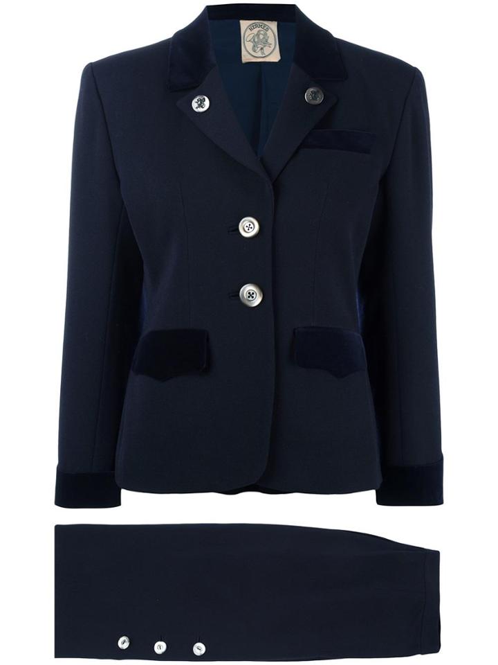 Hermès Vintage Buttoned Skirt Suit - Blue