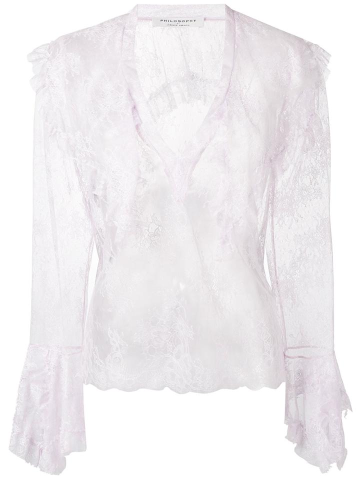 Philosophy Di Lorenzo Serafini - Ruffled Lace Blouse - Women - Polyamide - 44, Pink/purple, Polyamide