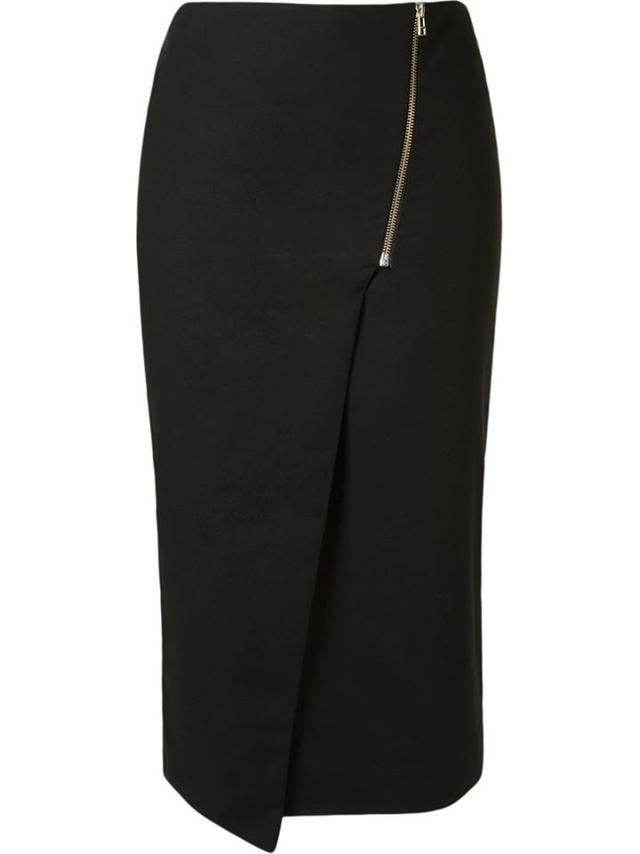 Andrea Marques Front Slit Pencil Skirt, Women's, Size: 40, Black, Cotton/spandex/elastane