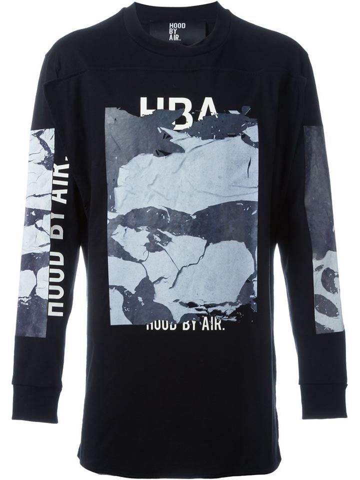 Hood By Air Print Detail Longsleeved T-shirt, Men's, Size: Medium, Black, Cotton