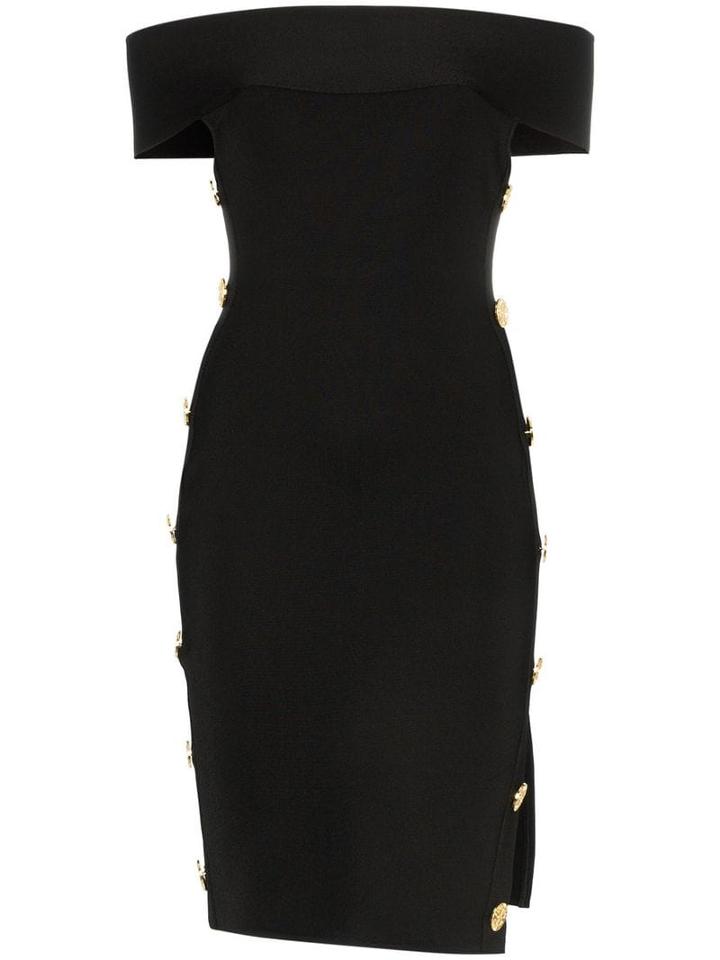 Alexandre Vauthier Bardot Side Button Cutout Midi Dress - Black