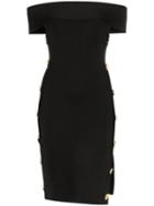 Alexandre Vauthier Bardot Side Button Cutout Midi Dress - Black