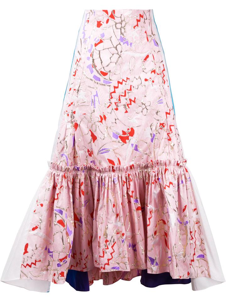 Peter Pilotto - Abstract Printed Pleated Skirt - Women - Cotton/polyester - 6, Pink/purple, Cotton/polyester