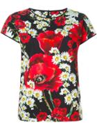 Dolce & Gabbana Daisy And Poppy Print Top, Women's, Size: 38, Black, Cotton/silk