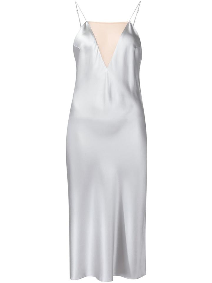 Fleur Du Mal Sheer Panel Slip Dress, Women's, Size: Large, Grey, Silk