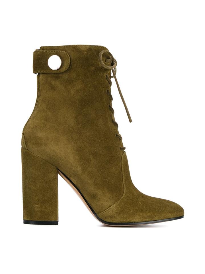 Gianvito Rossi Green Suede Lace Up 105 Ankle Boots