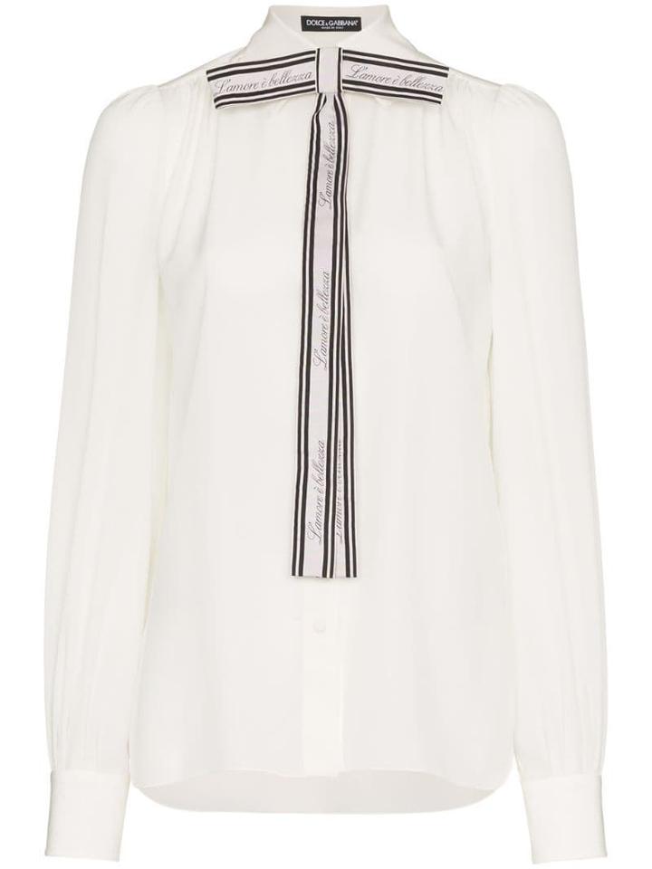 Dolce & Gabbana Front Logo Bow Blouse - White