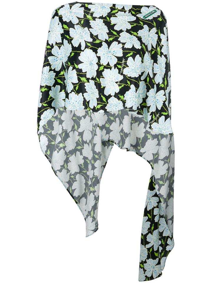 Off-white Floral Print Cape Blouse - Multicolour
