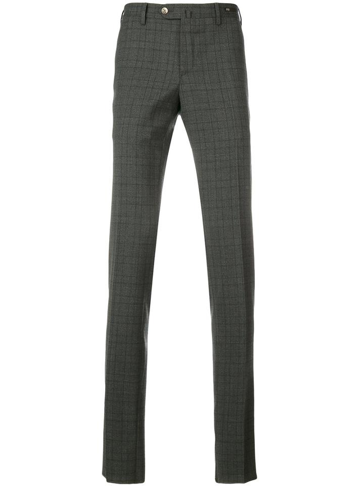 Pt01 - Plaid Tailored Trousers - Men - Polyester/spandex/elastane/virgin Wool - 48, Grey, Polyester/spandex/elastane/virgin Wool