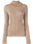 Msgm Flared Longsleeved Ribbed Pullover, Women's, Size: Xs, Nude/neutrals, Virgin Wool