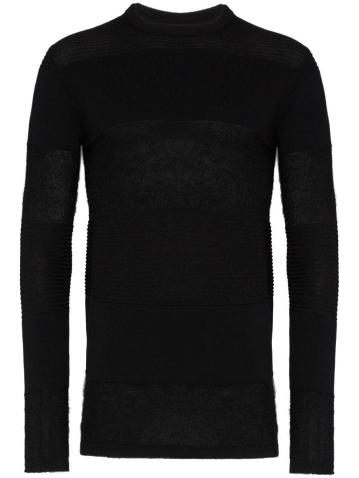 Rick Owens Knitted Crew Neck Panel Jumper - Black