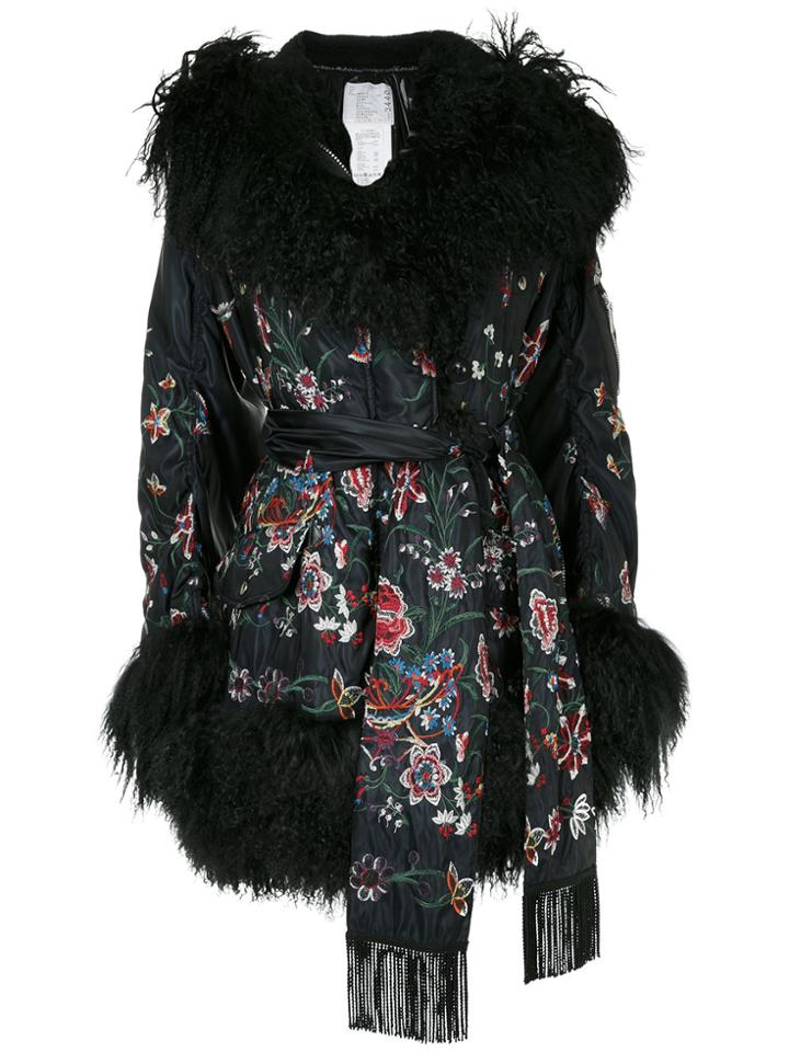 Sacai Shearling Floral Jacket - Black