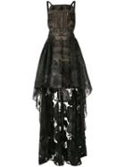 Marchesa Notte Asymmetric Hem Floral Dress, Women's, Size: 6, Black, Nylon