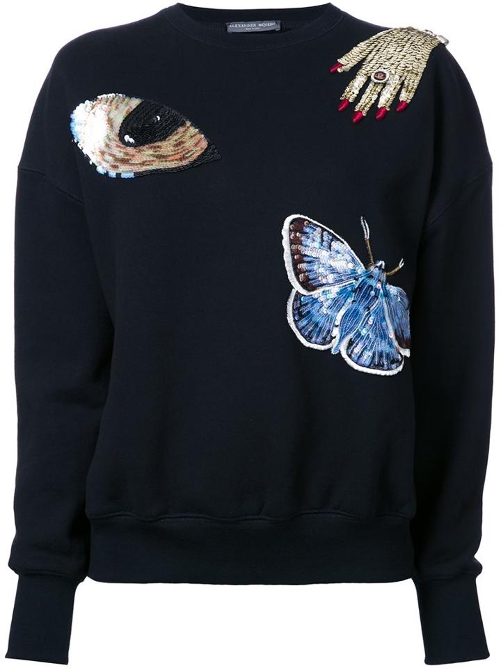 Alexander Mcqueen Embellished Sweatshirt, Women's, Size: 42, Black, Cotton