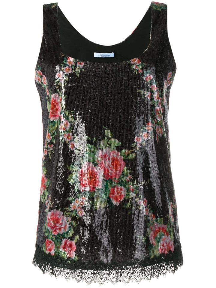 Blumarine Floral Sequin Embellished Top - Black