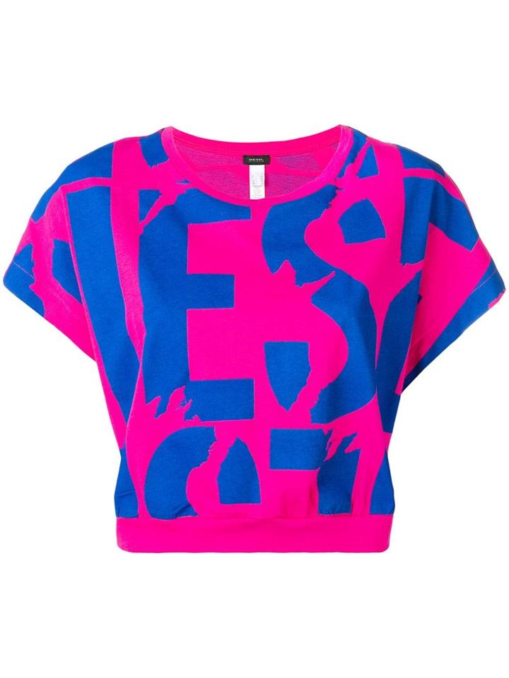 Diesel Cropped Logo Print T-shirt - Pink
