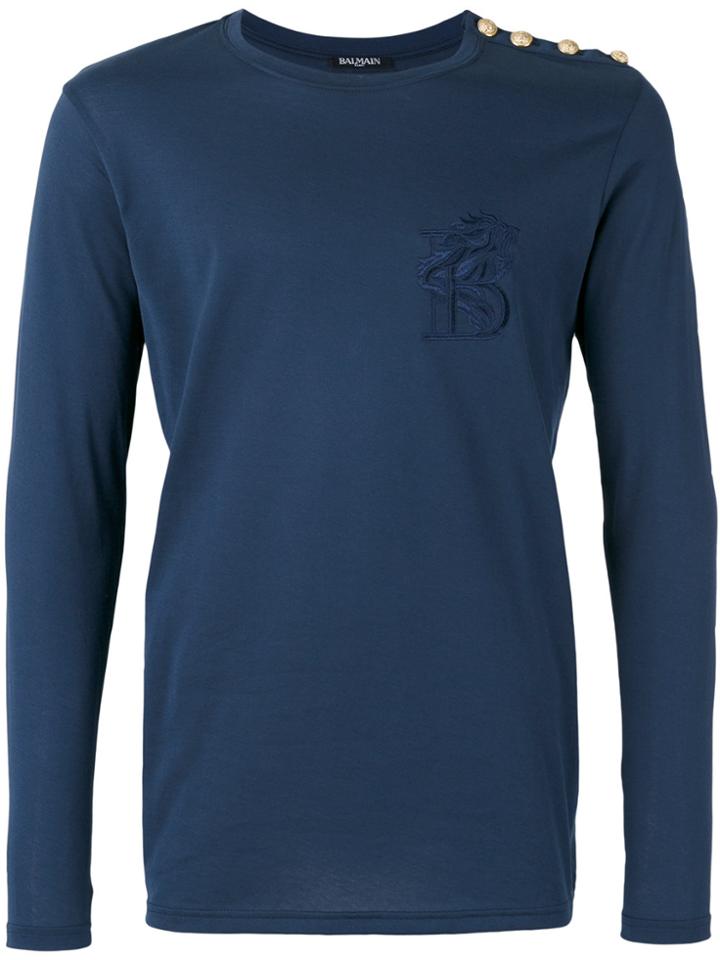 Balmain Gold Button Logo Top - Blue