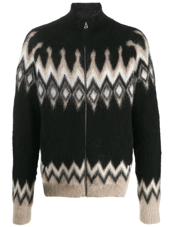 Laneus Brush Knit Zipped Cardigan - Black