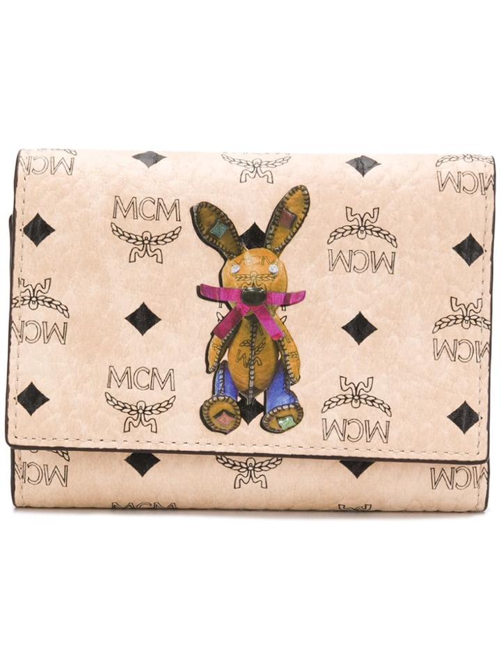 Mcm Logo Rabbit Embellished Wallet - Neutrals