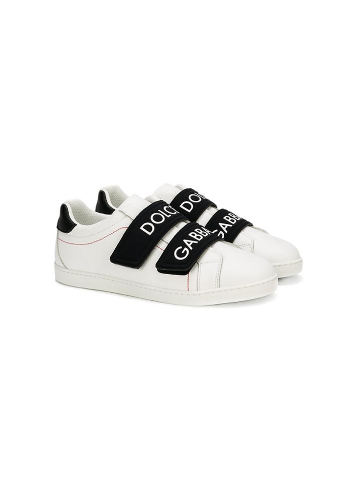 Dolce & Gabbana Kids Teen Logo Print Touch-strap Sneakers - White