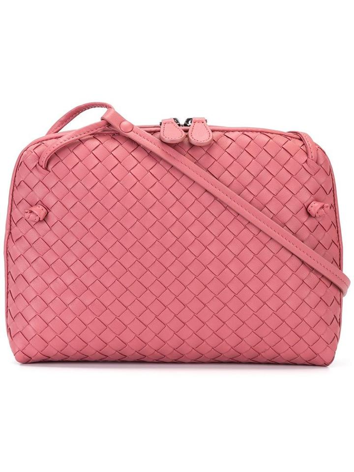 Bottega Veneta Woven Effect Crossbody Bag, Women's, Pink/purple, Leather