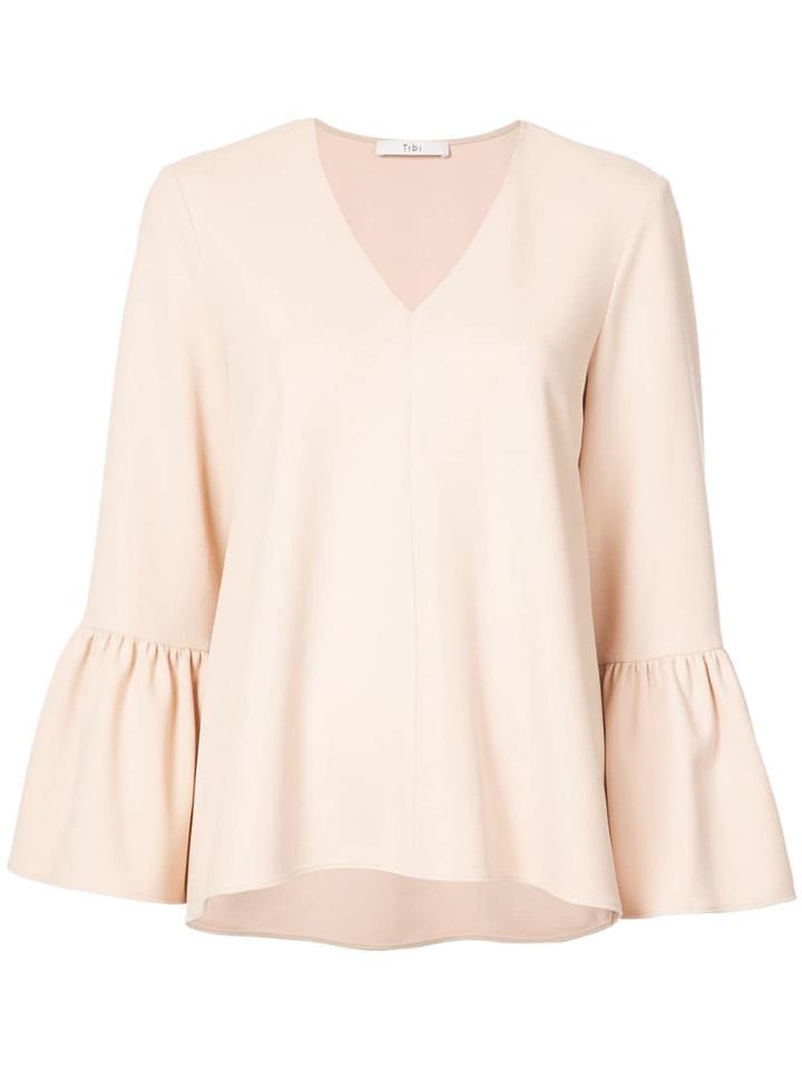 Tibi Ruffle Sleeve V-neck Blouse - Nude & Neutrals