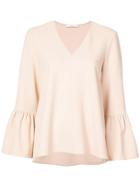 Tibi Ruffle Sleeve V-neck Blouse - Nude & Neutrals