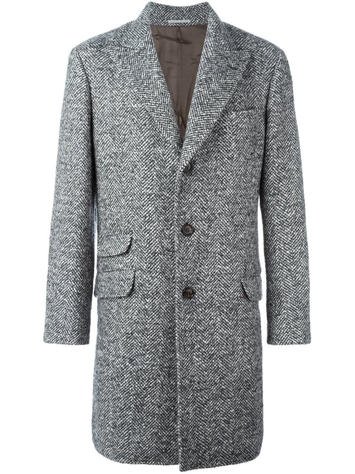 Brunello Cucinelli Cashmere Herringbone Coat, Men's, Size: 50, Grey, Cotton/polyamide/cupro/virgin Wool