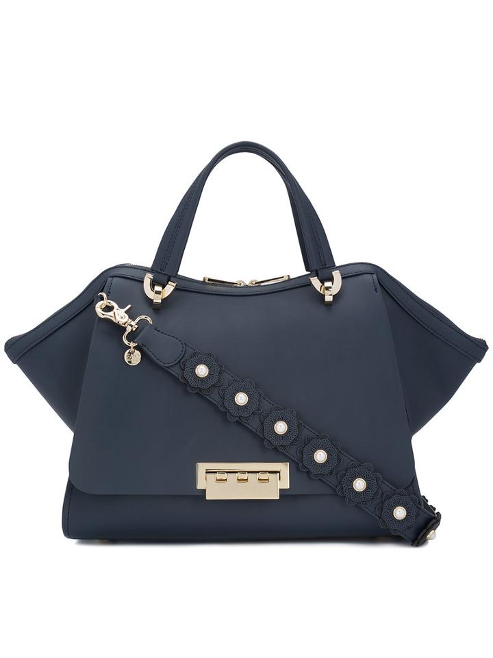 Zac Zac Posen - Floral Applique Bag - Women - Calf Leather - One Size, Blue, Calf Leather