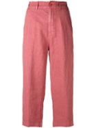 Aspesi - Cropped Trousers - Women - Linen/flax - 42, Pink/purple, Linen/flax