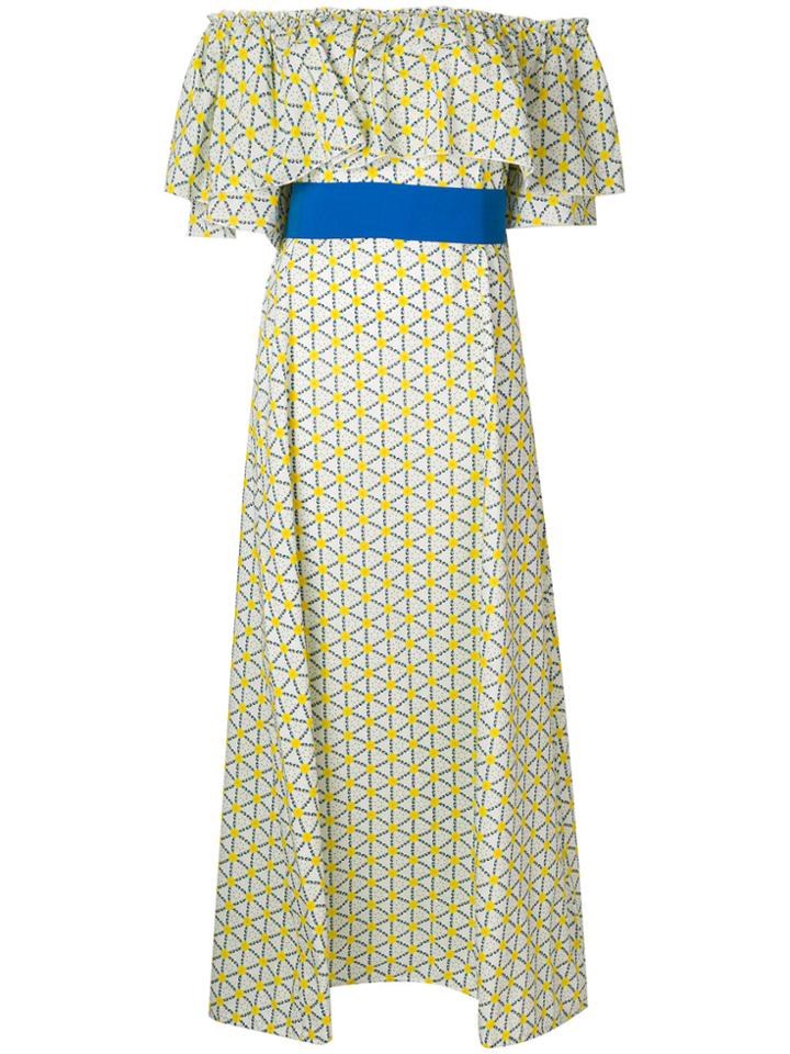Aybi Off The Shoulder Snow White Printed Maxi Dress - Multicolour