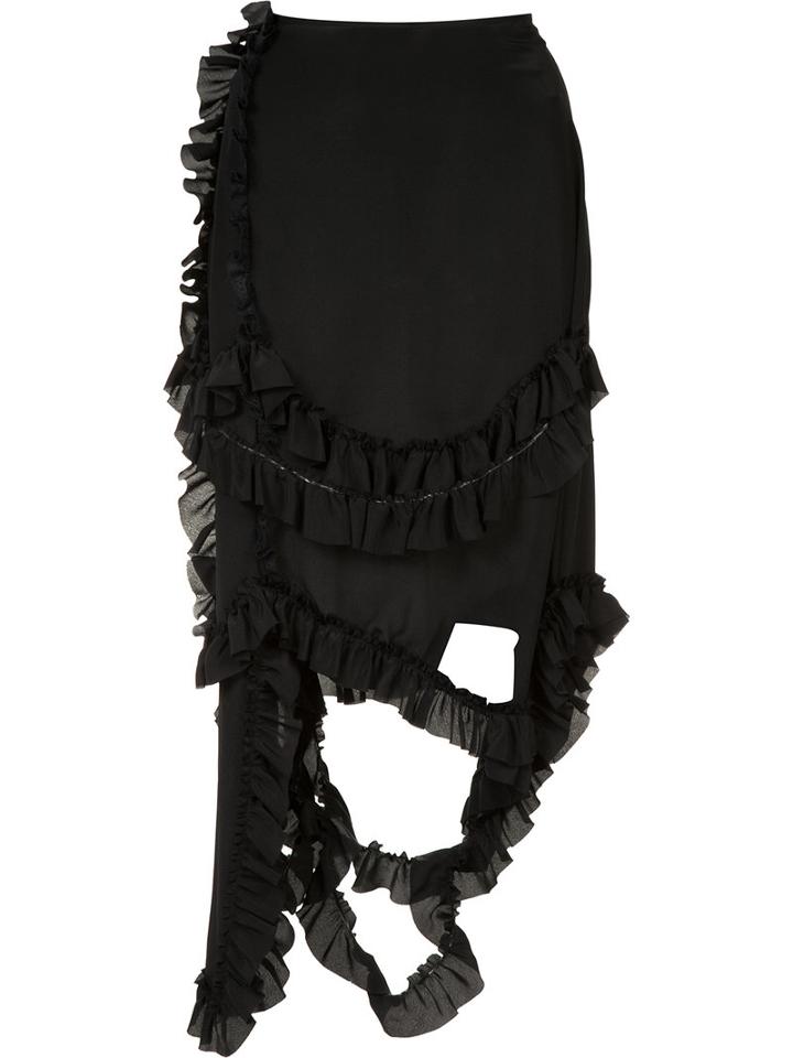 Simone Rocha Ruffled Asymmetric Skirt, Women's, Size: 6, Black, Silk
