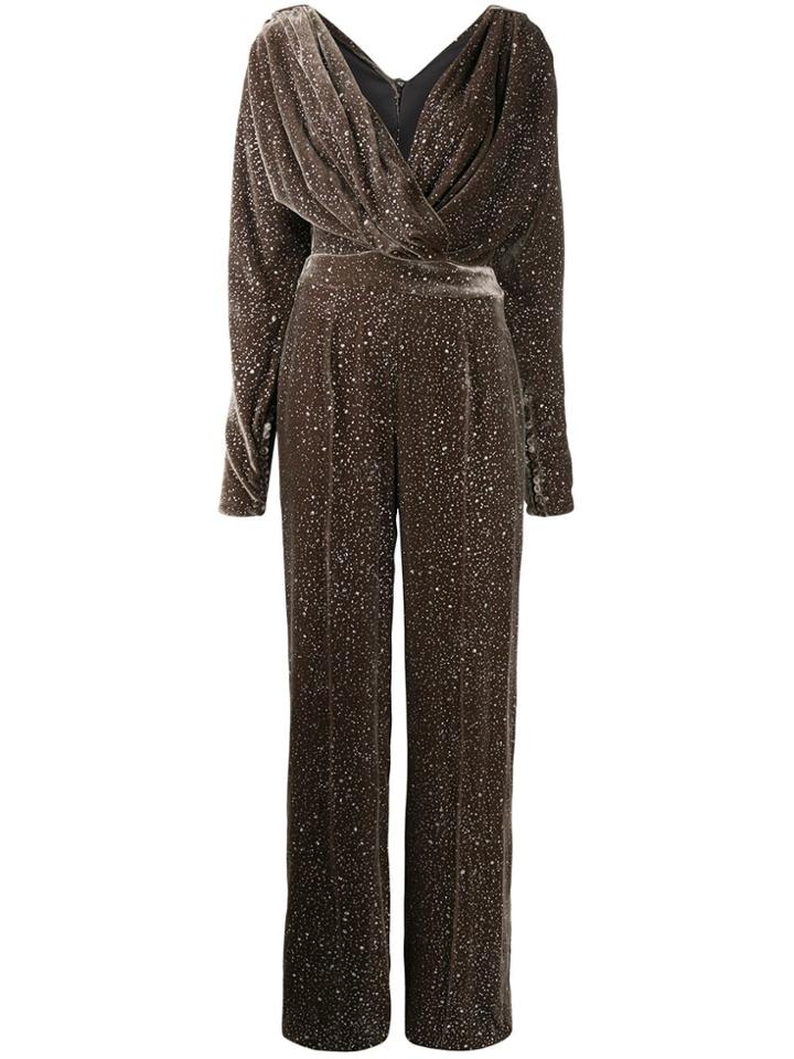 Rhea Costa Silk Long-sleeve Jumpsuit - Grey