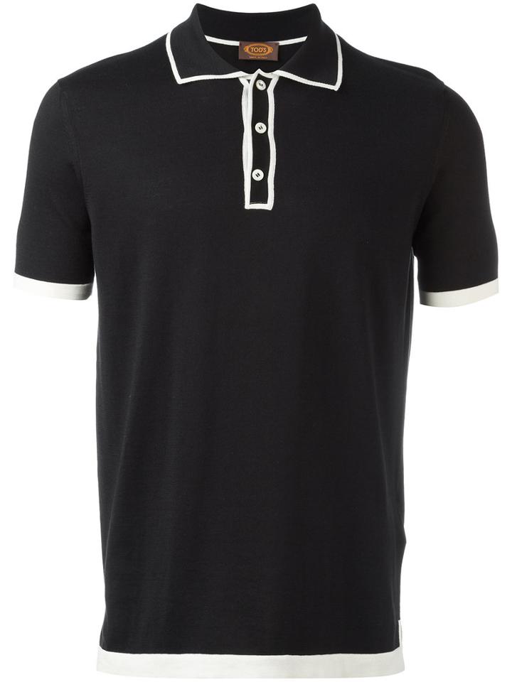 Tod's Contrasting Trim Polo Shirt, Size: 50, Black, Cotton/silk