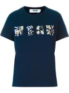 Msgm Beaded Logo T-shirt, Women's, Size: L, Blue, Cotton