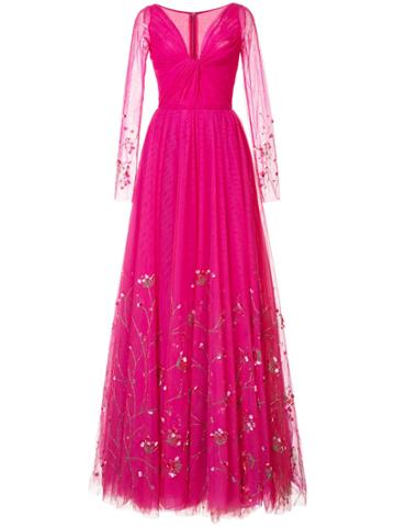 Carolina Herrera Embellished Tulle Evening Dress - Pink & Purple