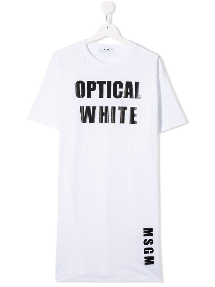 Msgm Kids Optical White Print T-shirt Dress