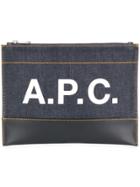 A.p.c. Logo Print Denim Clutch - Blue