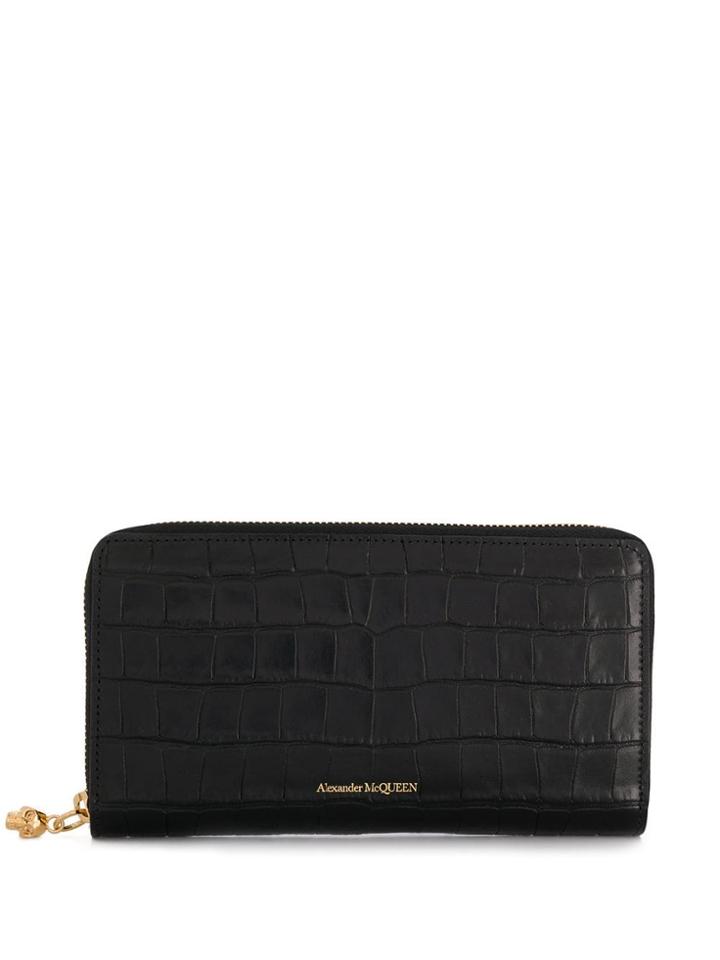 Alexander Mcqueen Crocodile-effect Zipped Wallet - Black