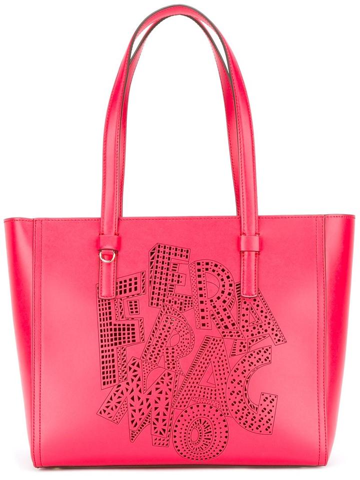 Salvatore Ferragamo Perforated Logo Tote, Women's, Red, Calf Leather