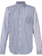 Wooster + Lardini Patchwork Stripe Shirt, Men's, Size: Medium, Blue, Cotton