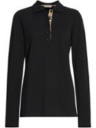 Burberry Long-sleeve Check Placket Cotton Piqué Polo Shirt - Black