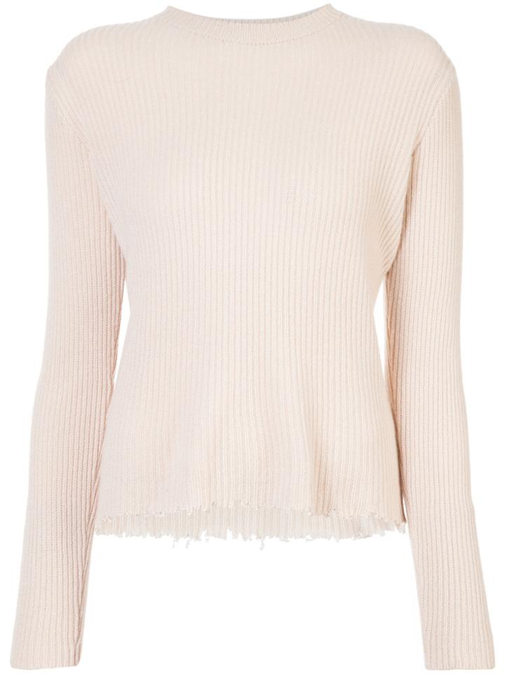The Elder Statesman Cut Edge Ribbed Sweater - Nude & Neutrals