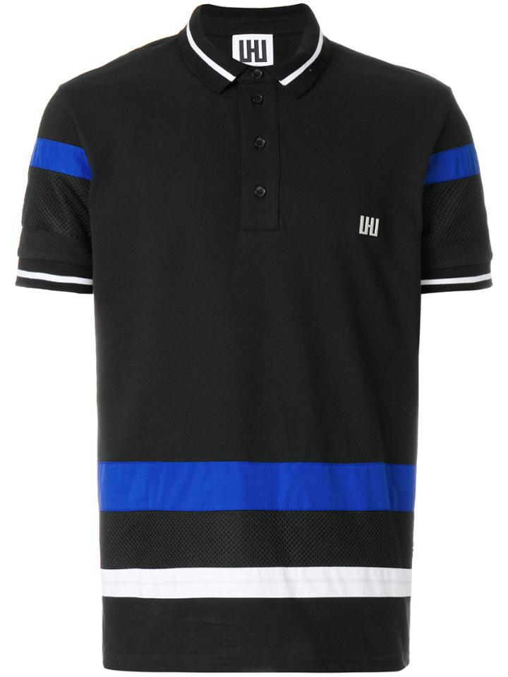 Les Hommes Urban Stripe Detail Polo Shirt - Black
