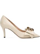 Gucci Leather Mid-heel Pump With Bow - White