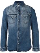 Valentino Star Stitching Western Shirt, Men's, Size: 46, Blue, Cotton
